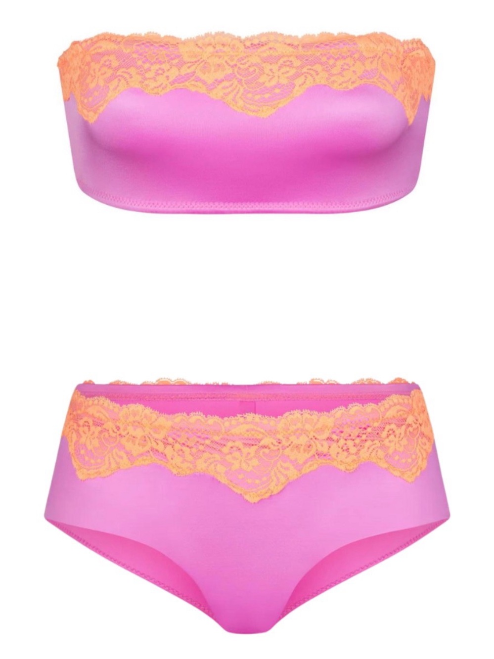 NWT SKIMS Women's Neon Orchio Lace Swim Strapless and boyshort set
